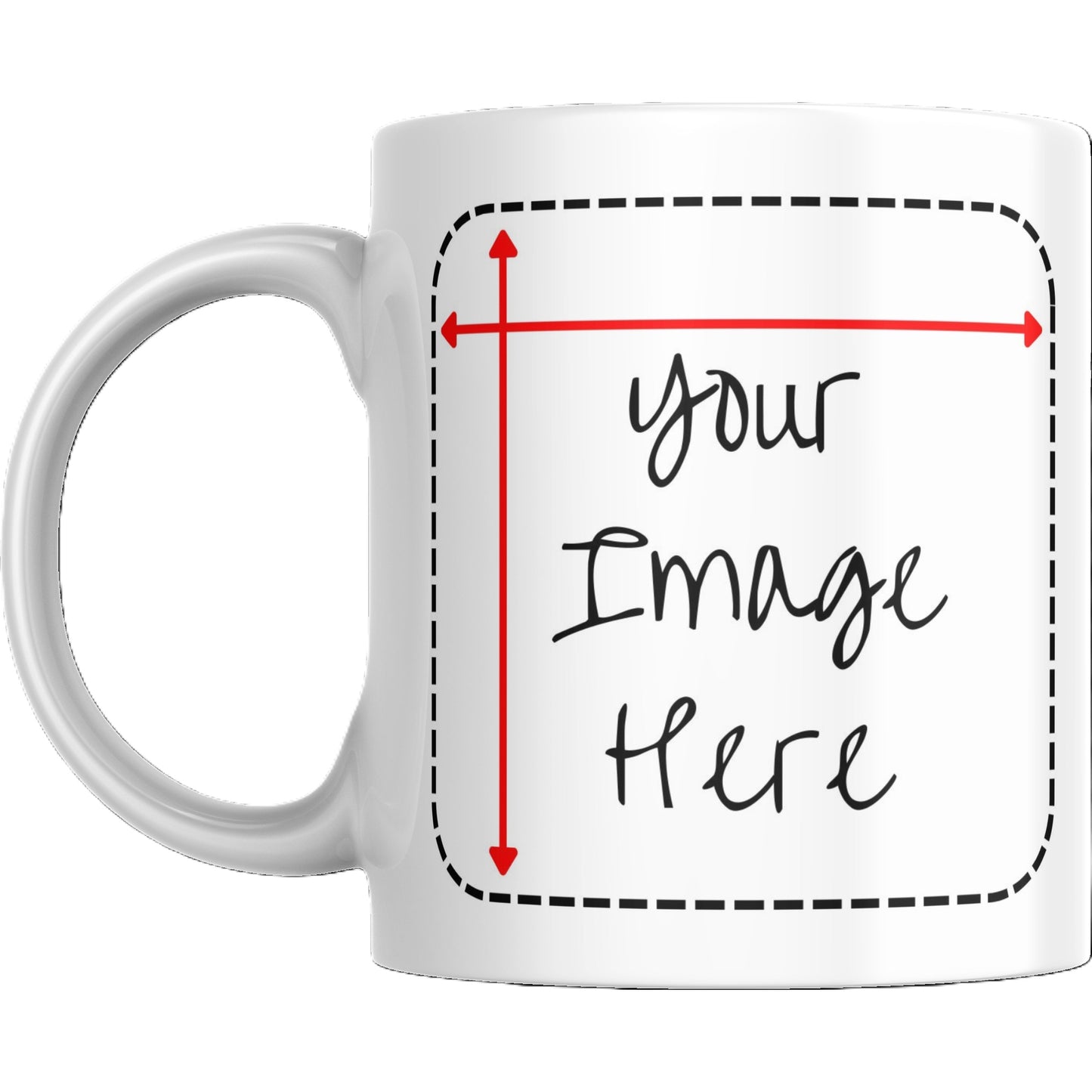 Customized Mug WHITE with single side print area marked for photo upload. Ideal for personalized gifts in kitchen and dining collections.