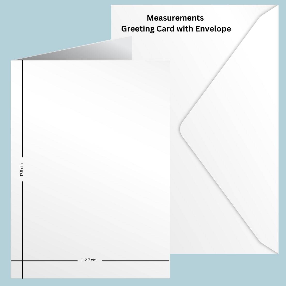 Blank greeting card and envelope set with measurements 17.8 cm by 12.7 cm