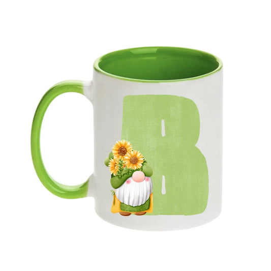 Coffee Mug - Green Alphabet Letter Initial Garden Gnome - Coffee Mugs