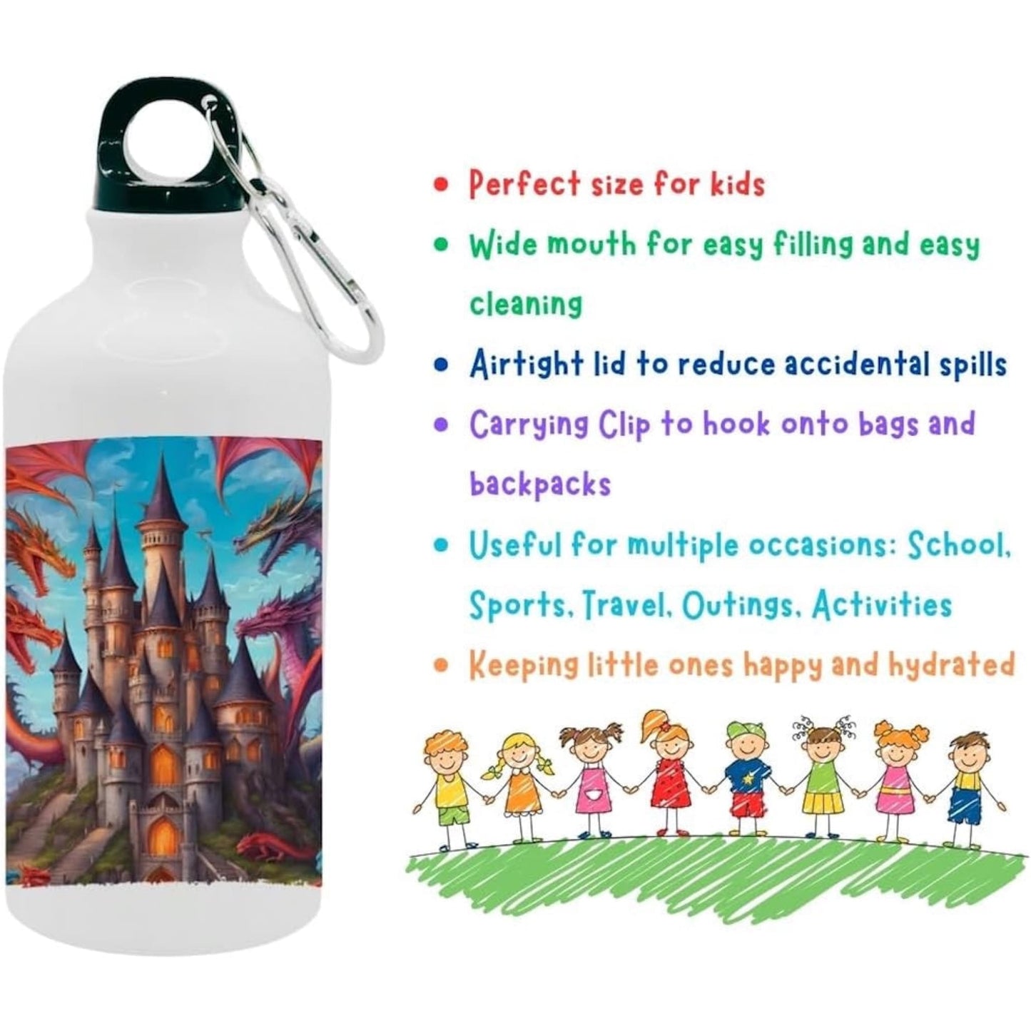 Kids Water Bottle Dragon Castle - Water Bottle