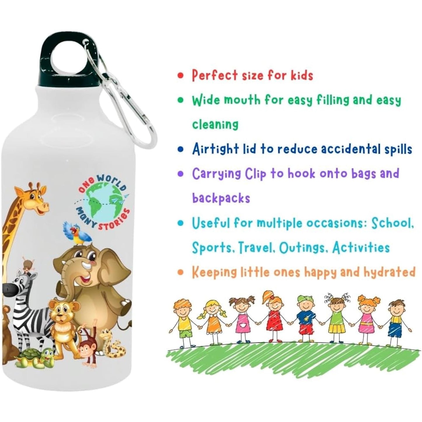 Kids Water Bottle One World Many Stories Animal Safari - Water Bottle
