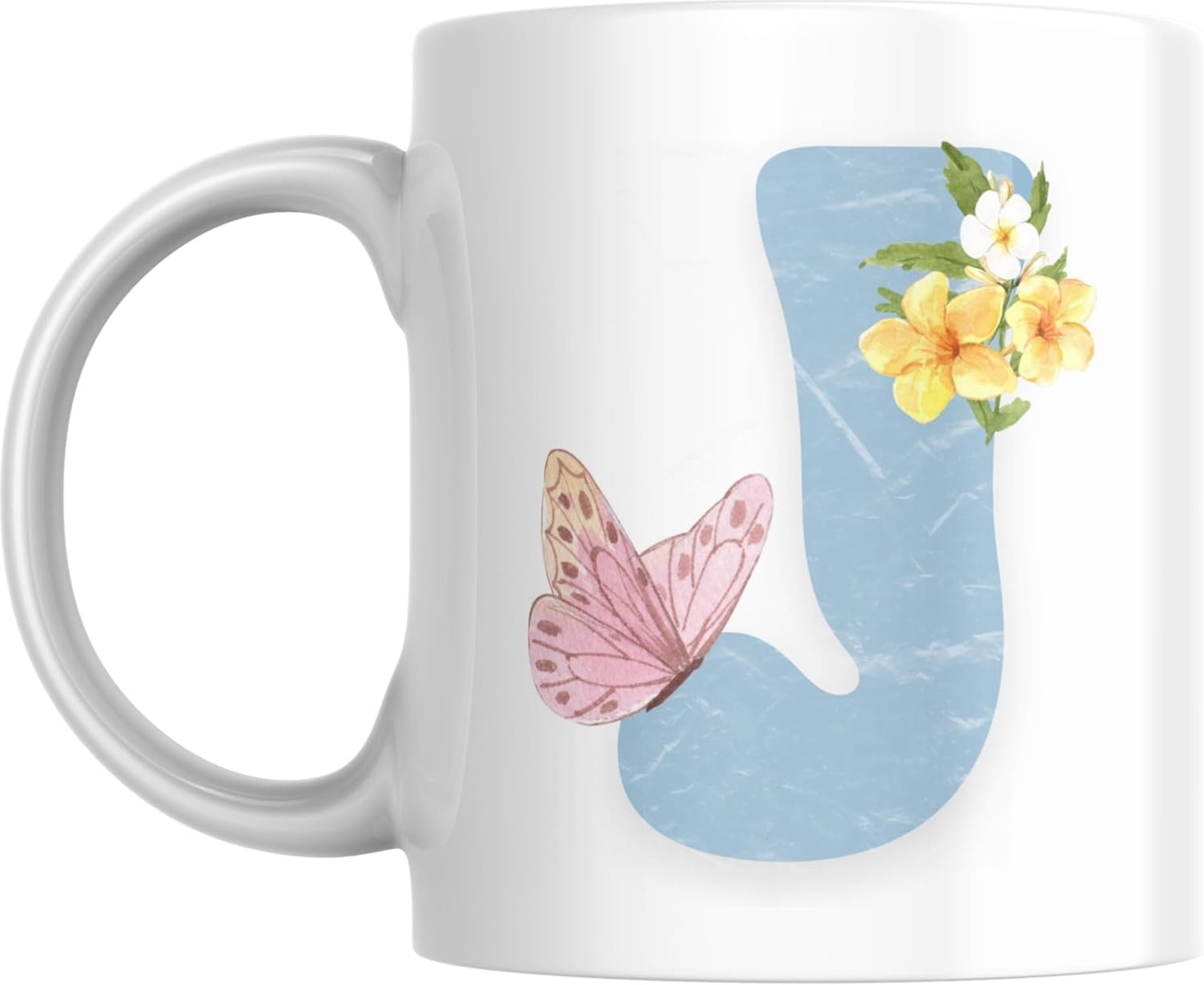 Coffee Mug Floral Butterfly Alphabet - Coffee Mugs