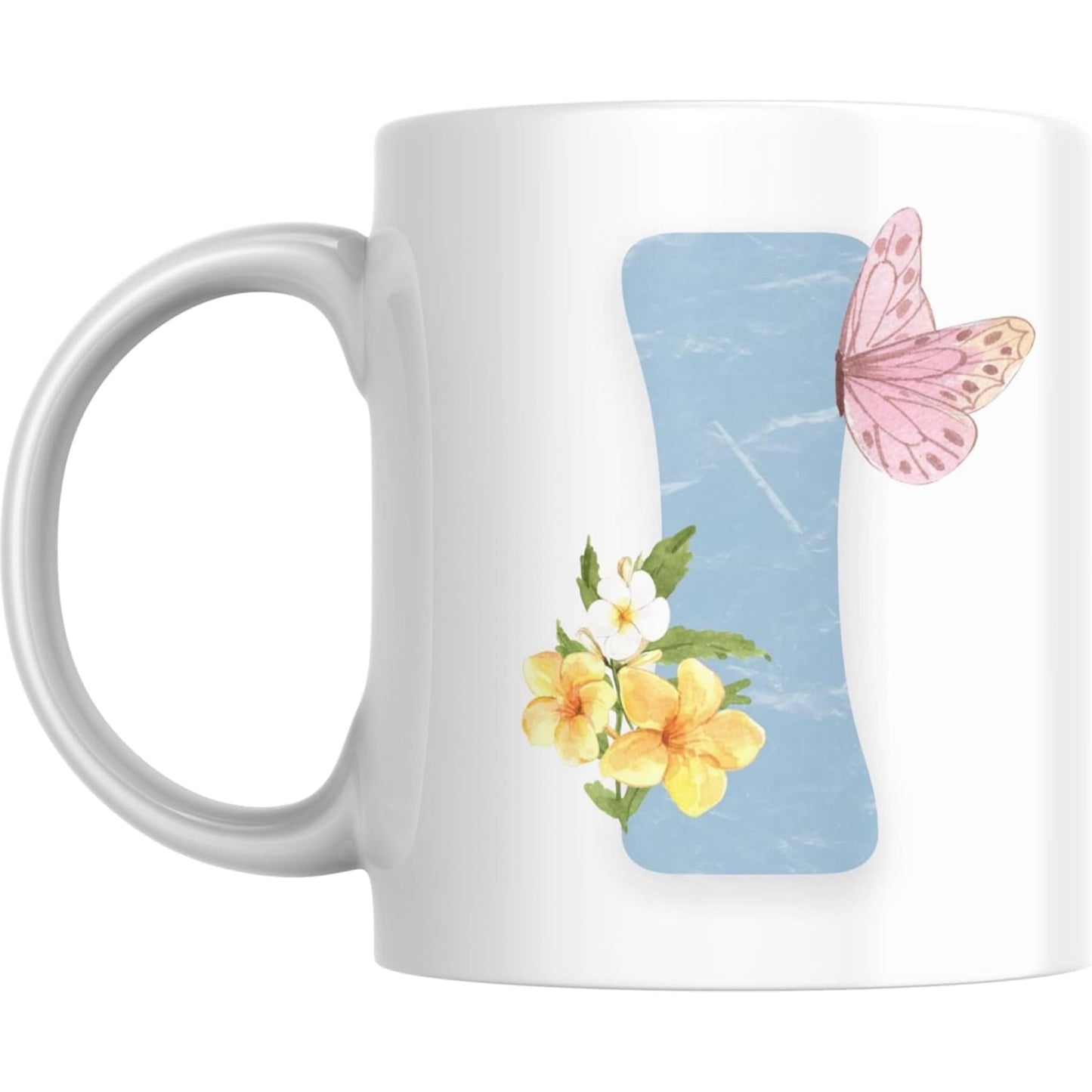 Coffee Mug Floral Butterfly Alphabet - Coffee Mugs
