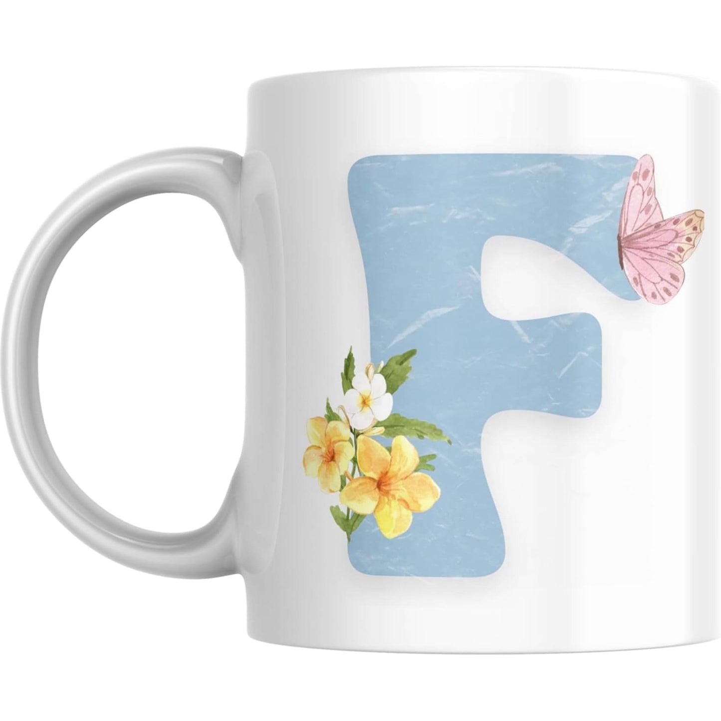 Coffee Mug Floral Butterfly Alphabet - Coffee Mugs