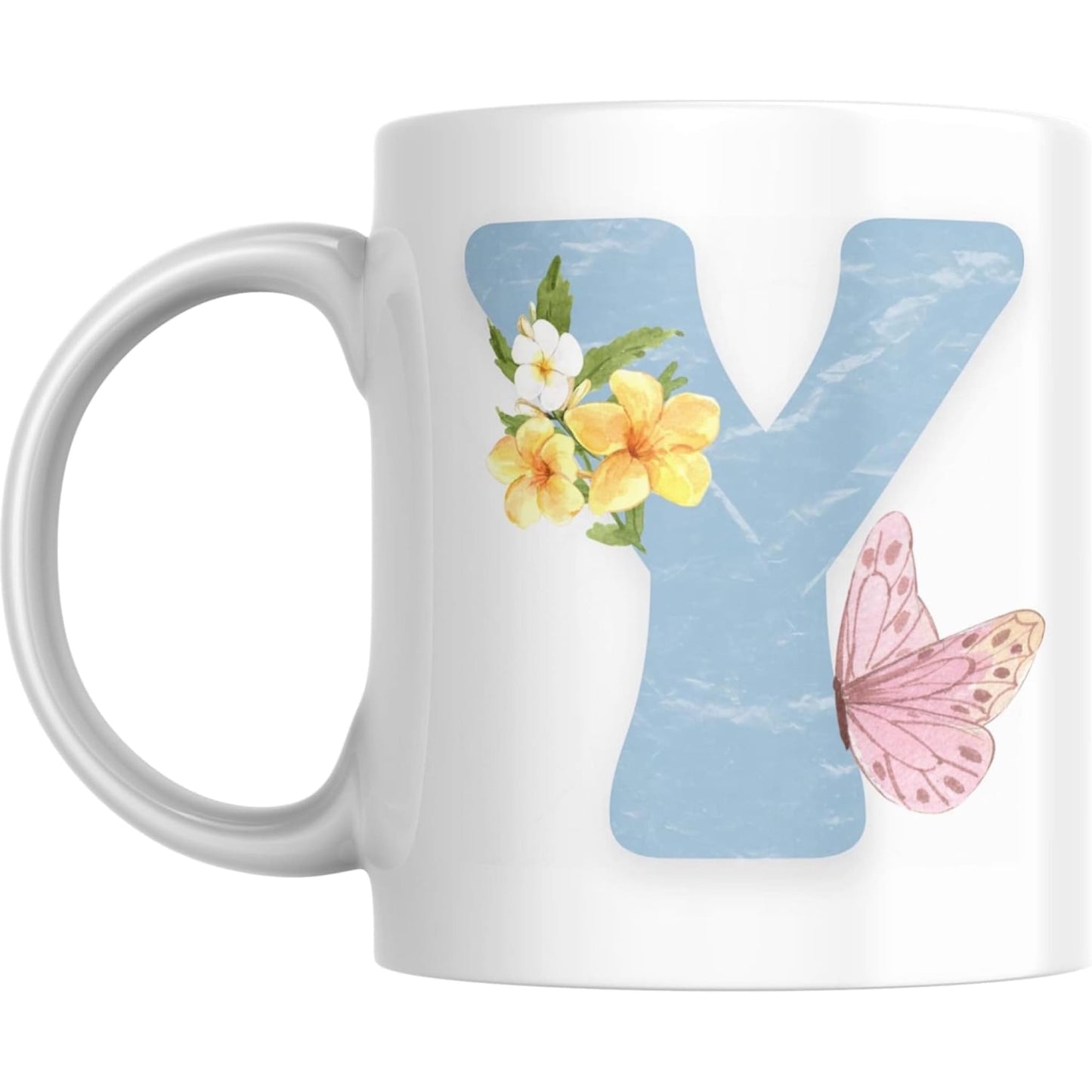 Coffee Mug Floral Butterfly Alphabet - Coffee Mugs