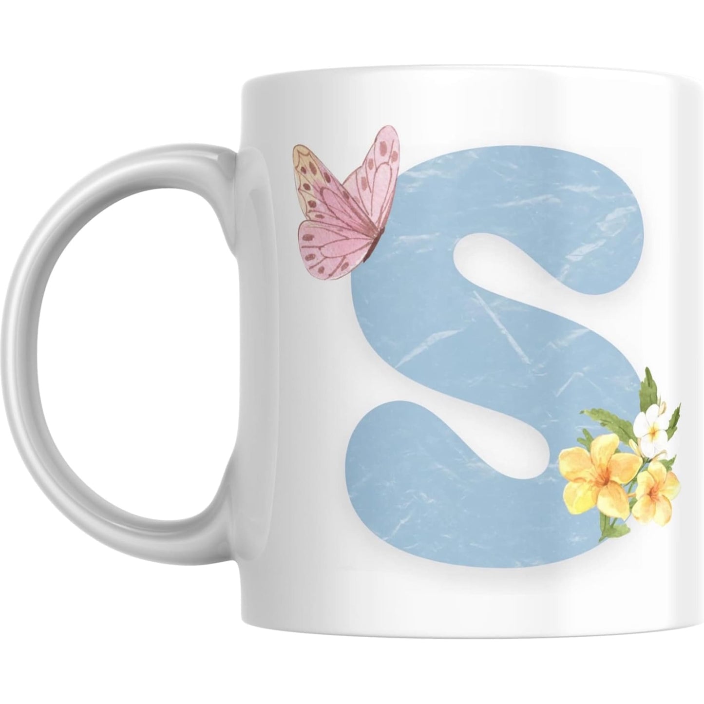 Coffee Mug Floral Butterfly Alphabet - Coffee Mugs