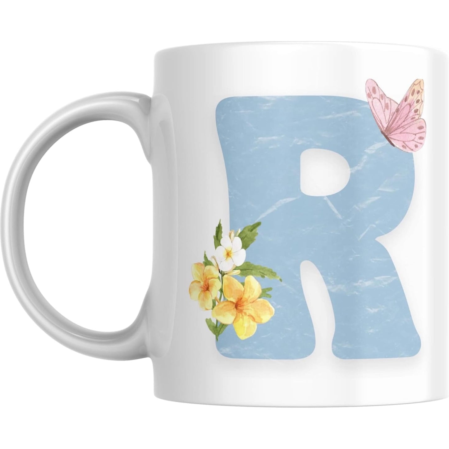 Coffee Mug Floral Butterfly Alphabet - Coffee Mugs