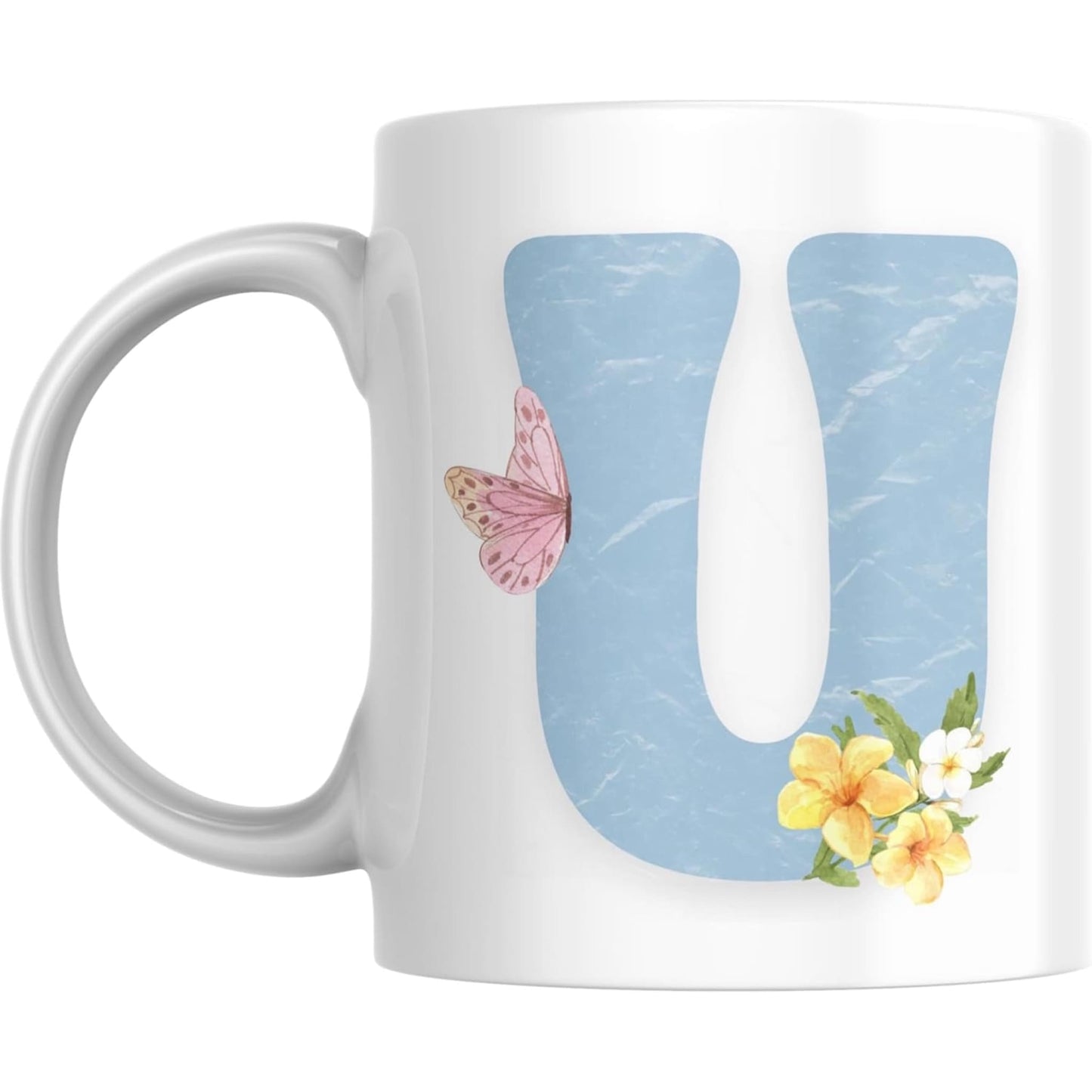 Coffee Mug Floral Butterfly Alphabet - Coffee Mugs