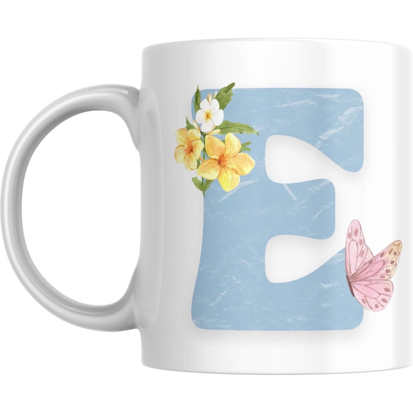 Coffee Mug Floral Butterfly Alphabet - Coffee Mugs