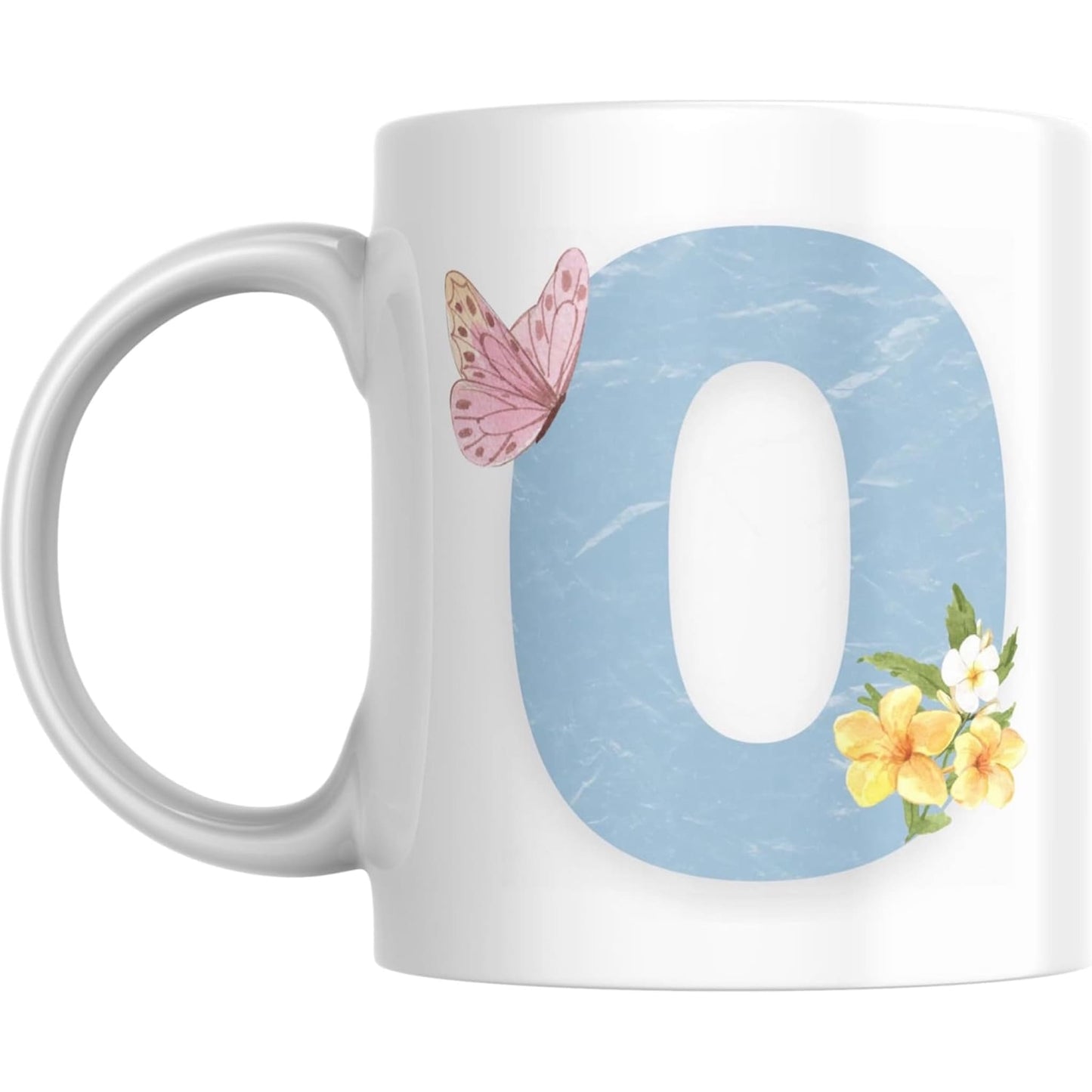 Coffee Mug Floral Butterfly Alphabet - Coffee Mugs