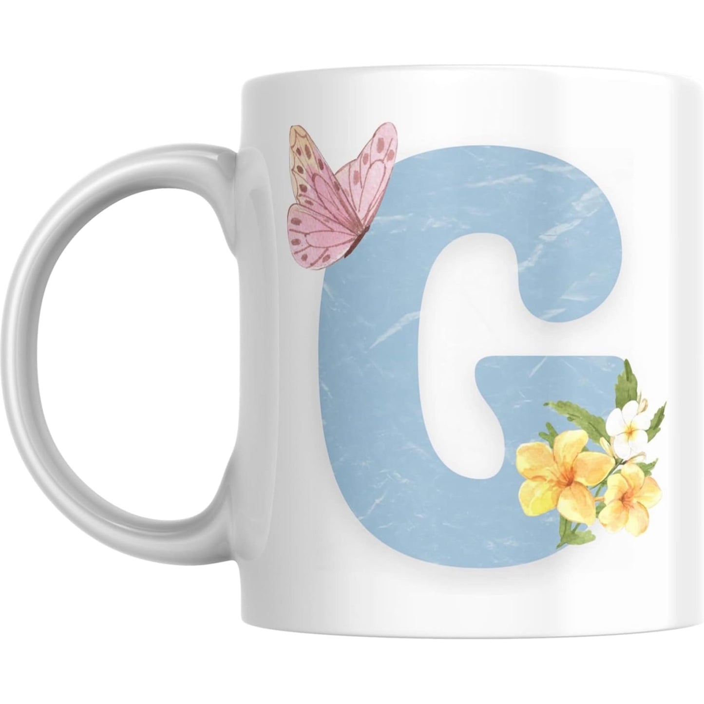 Coffee Mug Floral Butterfly Alphabet - Coffee Mugs