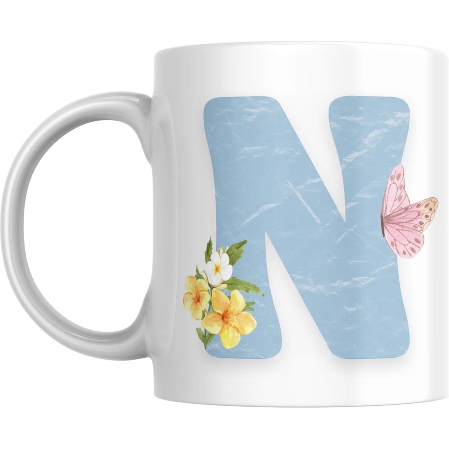 Coffee Mug Floral Butterfly Alphabet - Coffee Mugs