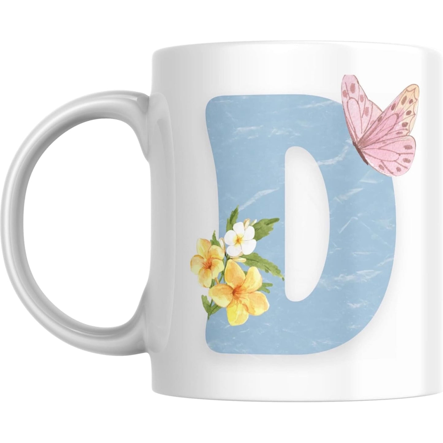 Coffee Mug Floral Butterfly Alphabet - Coffee Mugs
