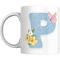 Coffee Mug Floral Butterfly Alphabet - Coffee Mugs