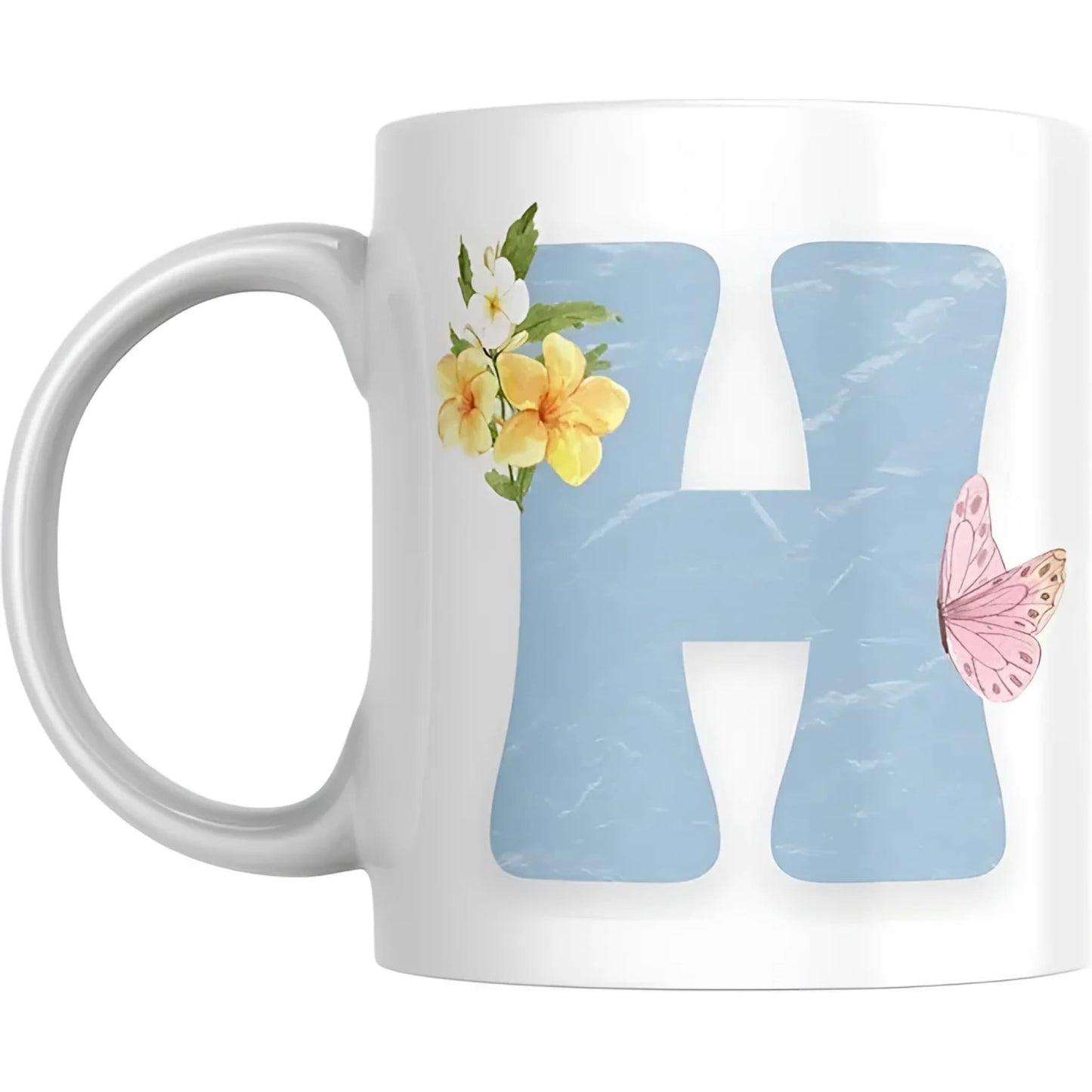Coffee Mug Floral Butterfly Alphabet - Coffee Mugs