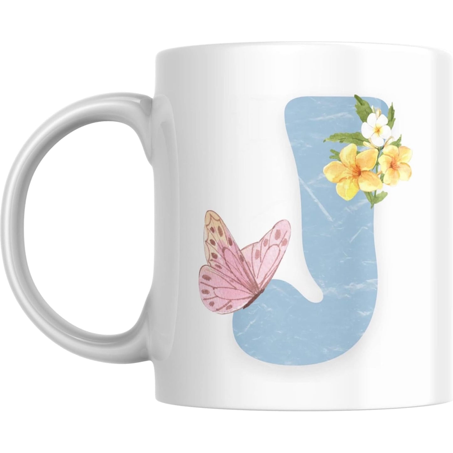Coffee Mug Floral Butterfly Alphabet - Coffee Mugs