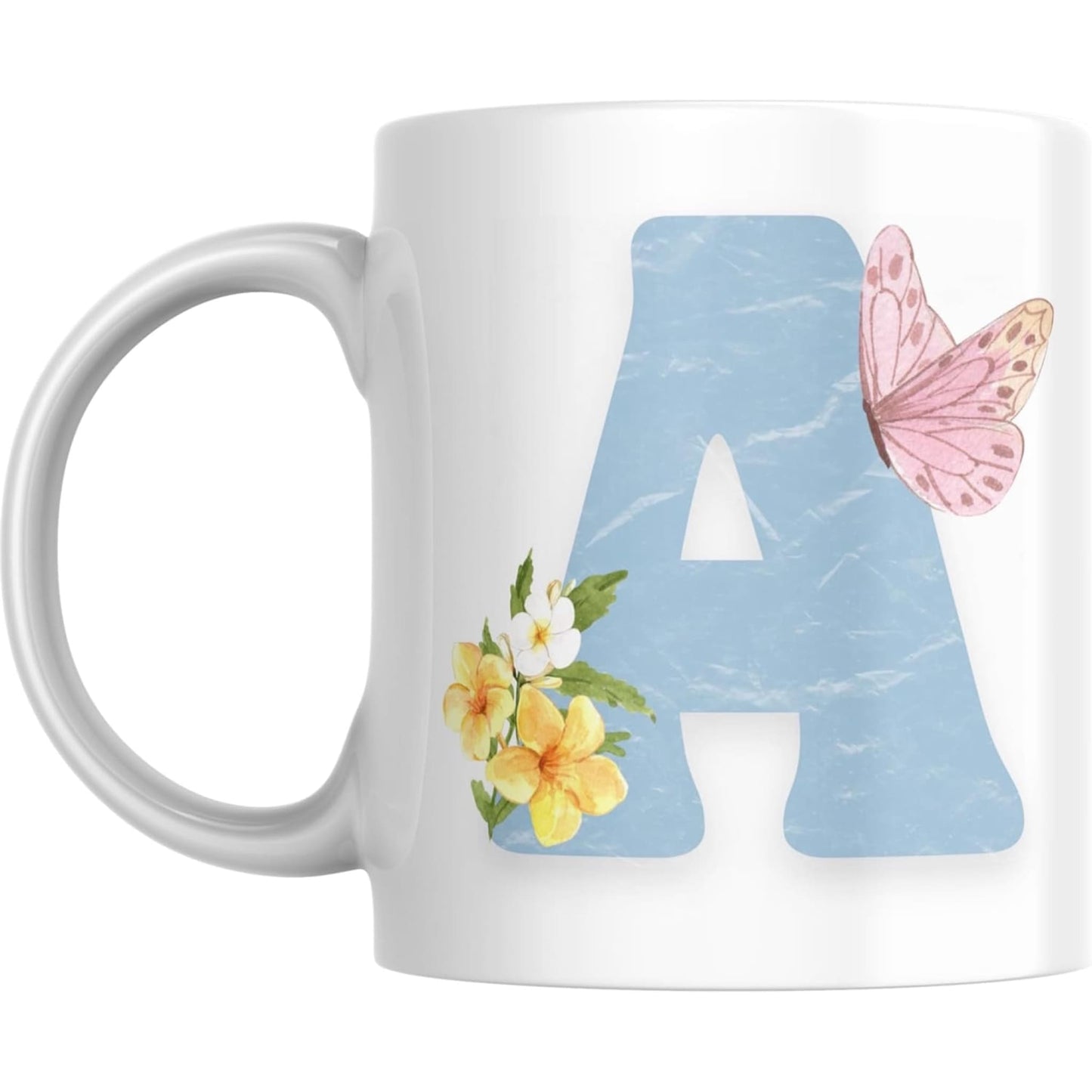 Coffee Mug Floral Butterfly Alphabet - Coffee Mugs