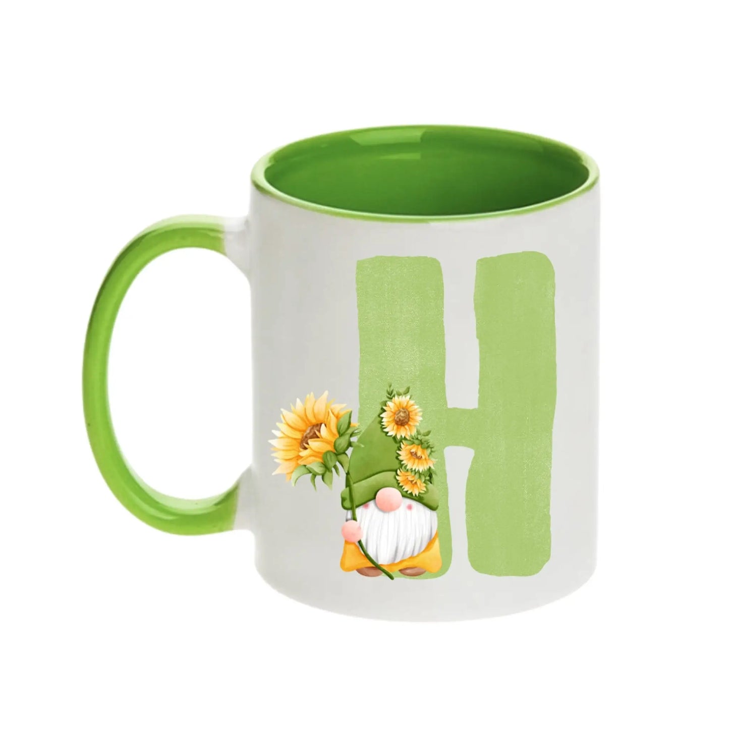 Coffee Mug - Green Alphabet Letter Initial Garden Gnome - Coffee Mugs