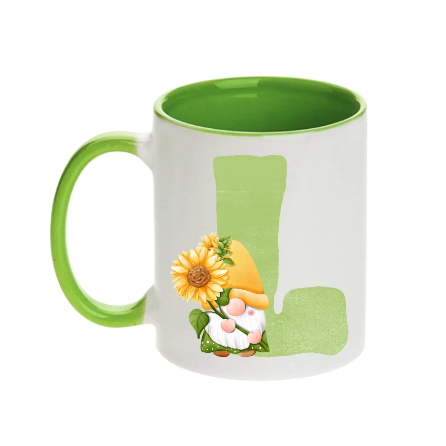 Coffee Mug - Green Alphabet Letter Initial Garden Gnome - Coffee Mugs