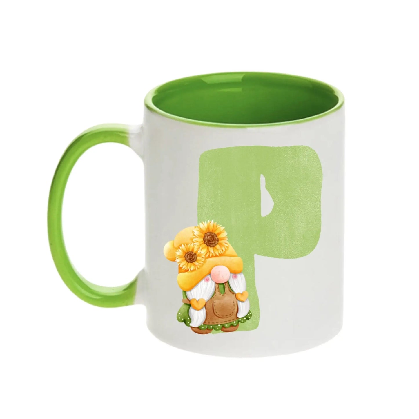 Coffee Mug - Green Alphabet Letter Initial Garden Gnome - Coffee Mugs