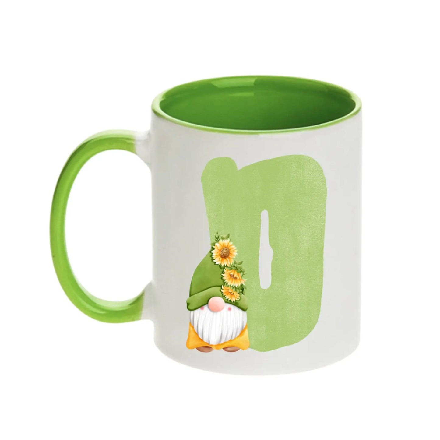 Coffee Mug - Green Alphabet Letter Initial Garden Gnome - Coffee Mugs