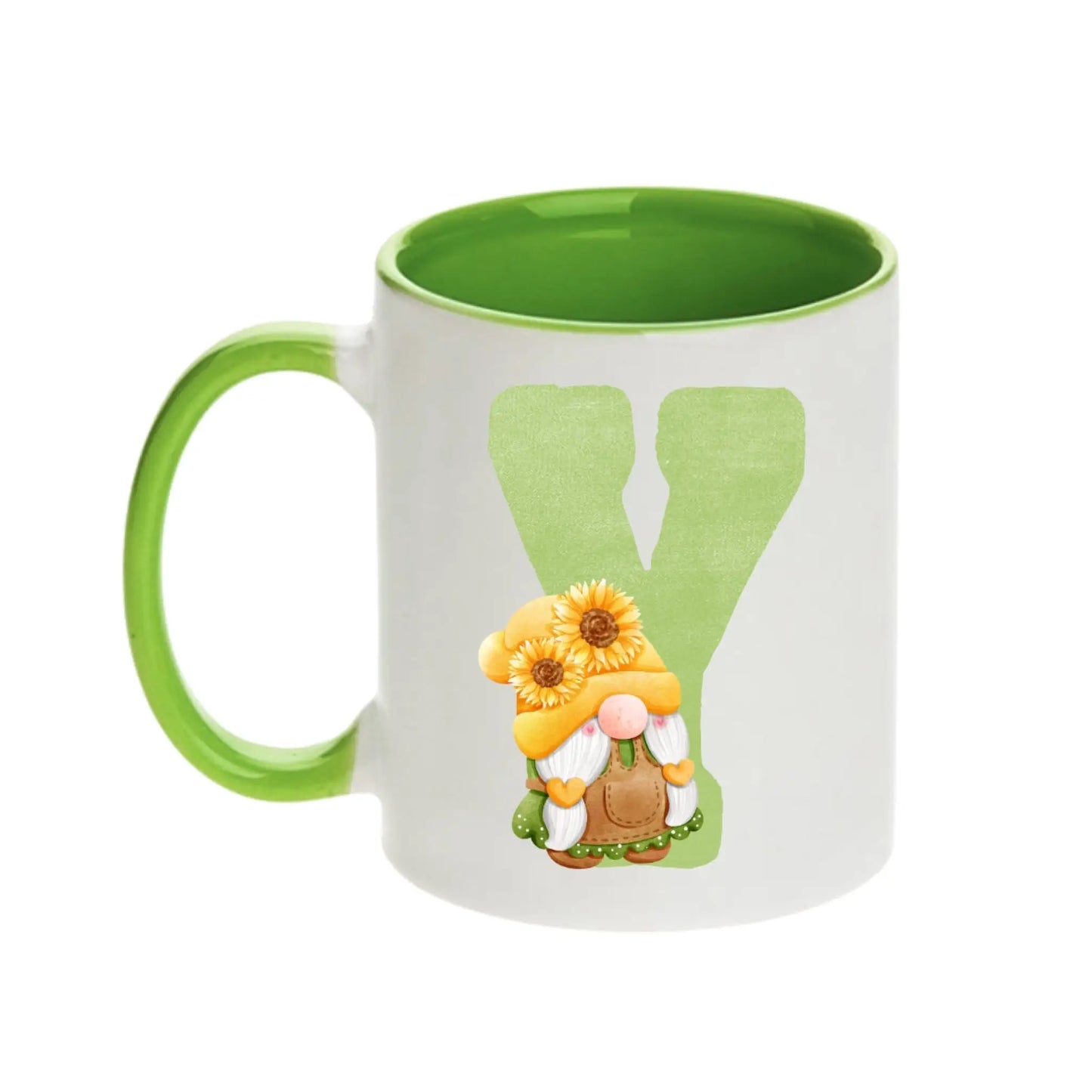 Coffee Mug - Green Alphabet Letter Initial Garden Gnome - Coffee Mugs