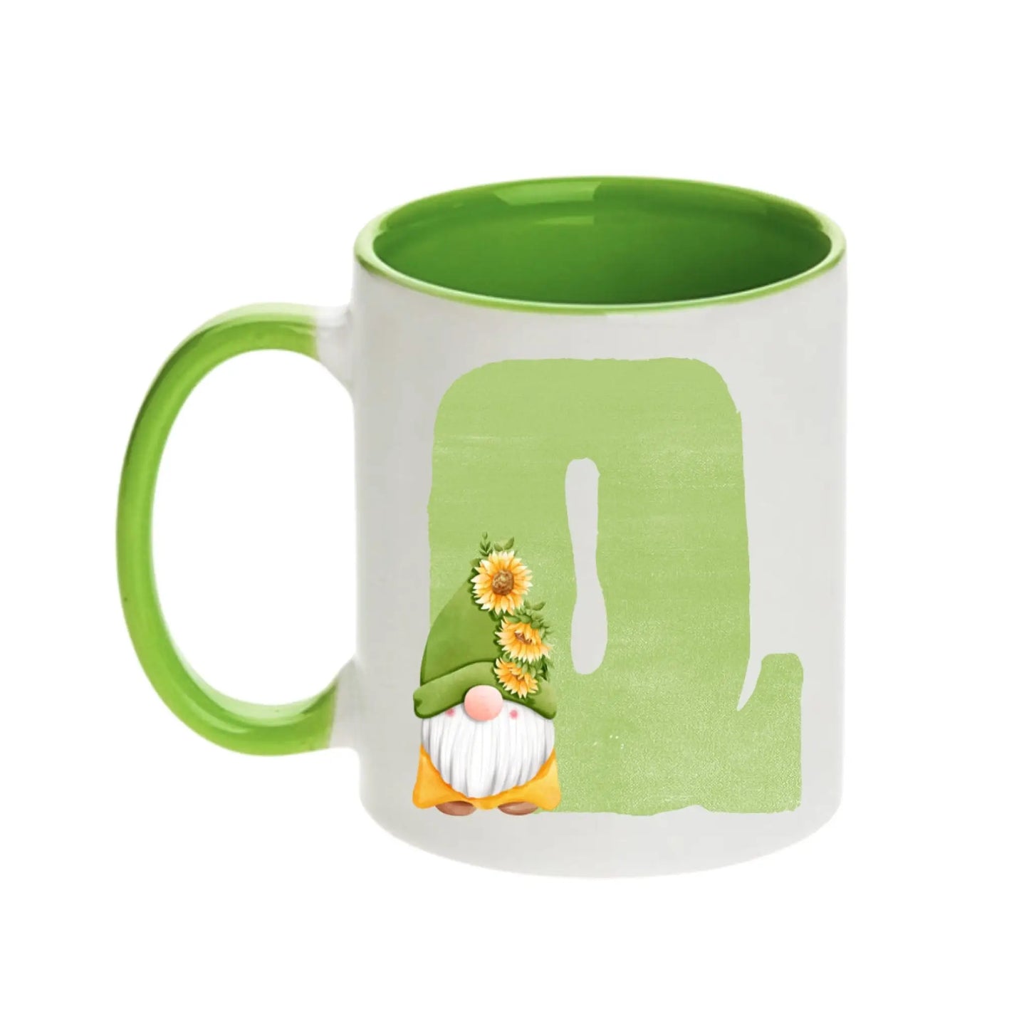 Coffee Mug - Green Alphabet Letter Initial Garden Gnome - Coffee Mugs