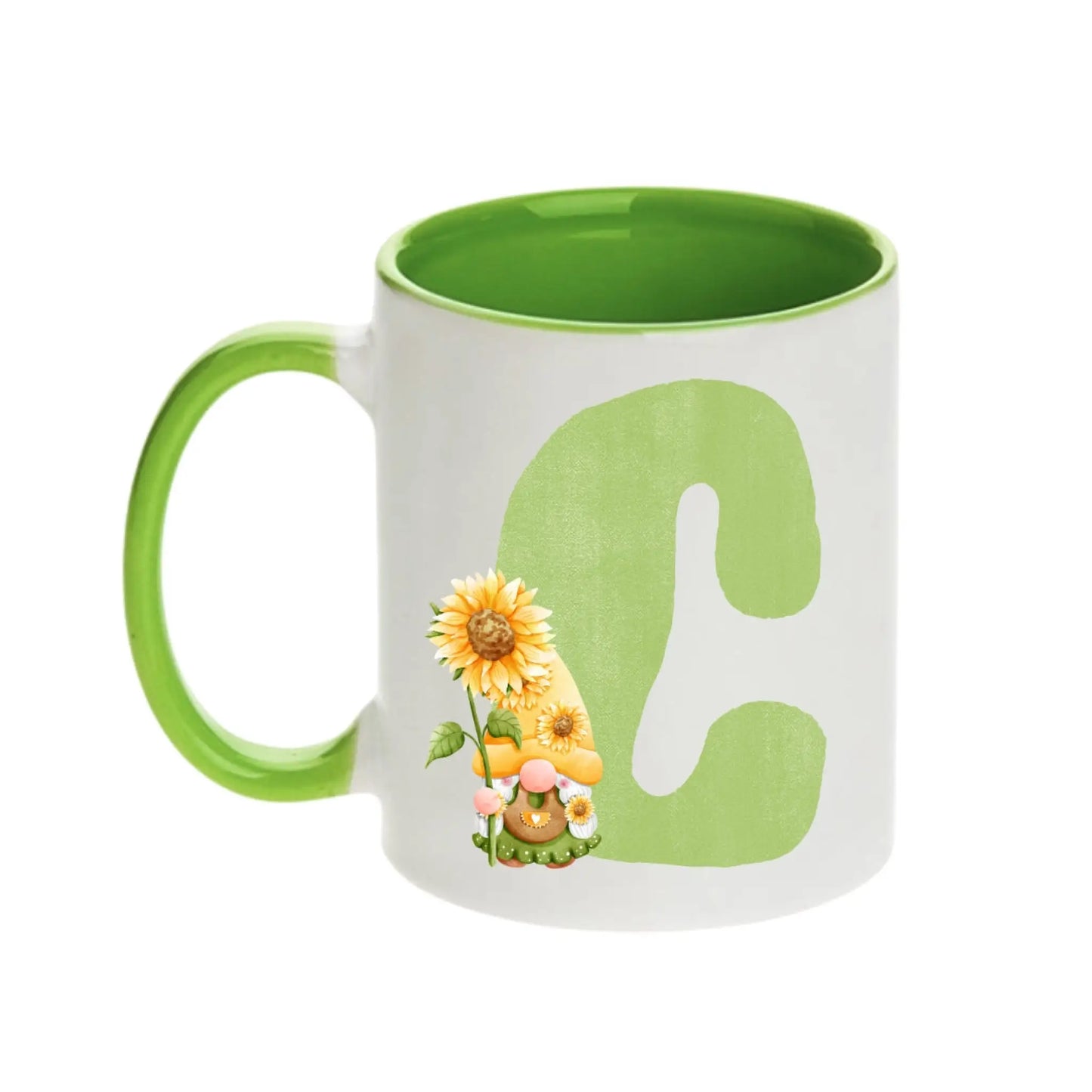Coffee Mug - Green Alphabet Letter Initial Garden Gnome - Coffee Mugs