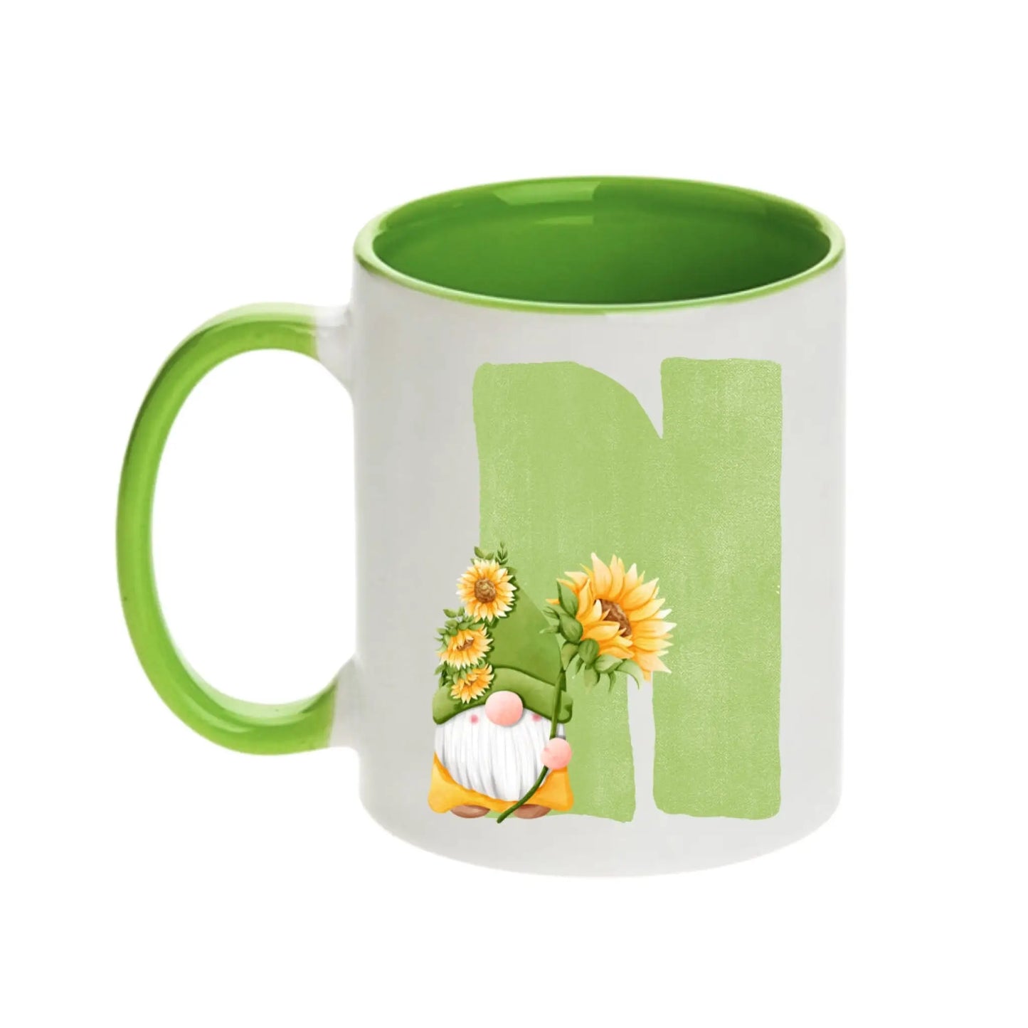 Coffee Mug - Green Alphabet Letter Initial Garden Gnome - Coffee Mugs
