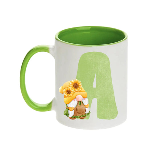 Coffee Mug - Green Alphabet Letter Initial Garden Gnome - Coffee Mugs