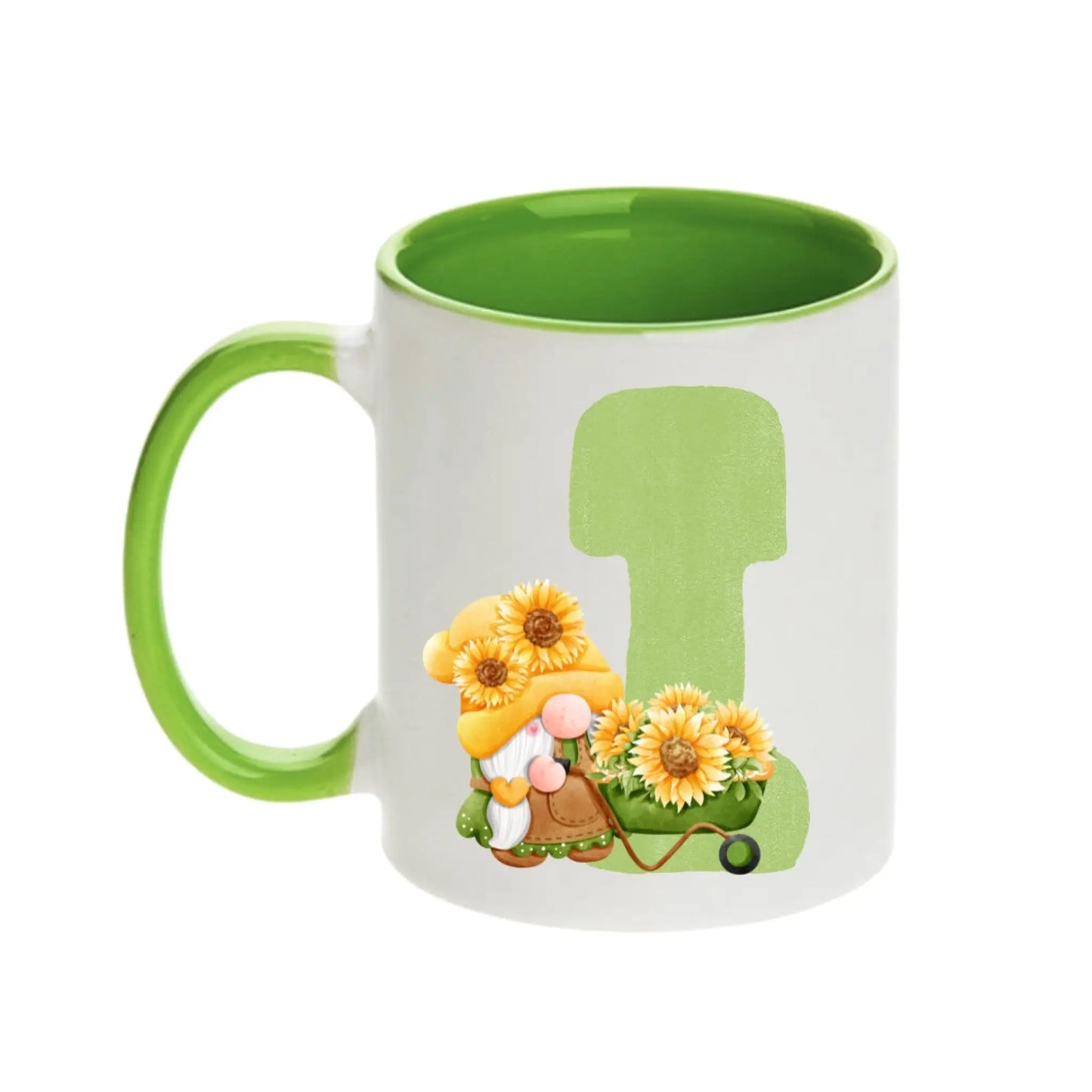 Coffee Mug - Green Alphabet Letter Initial Garden Gnome - Coffee Mugs