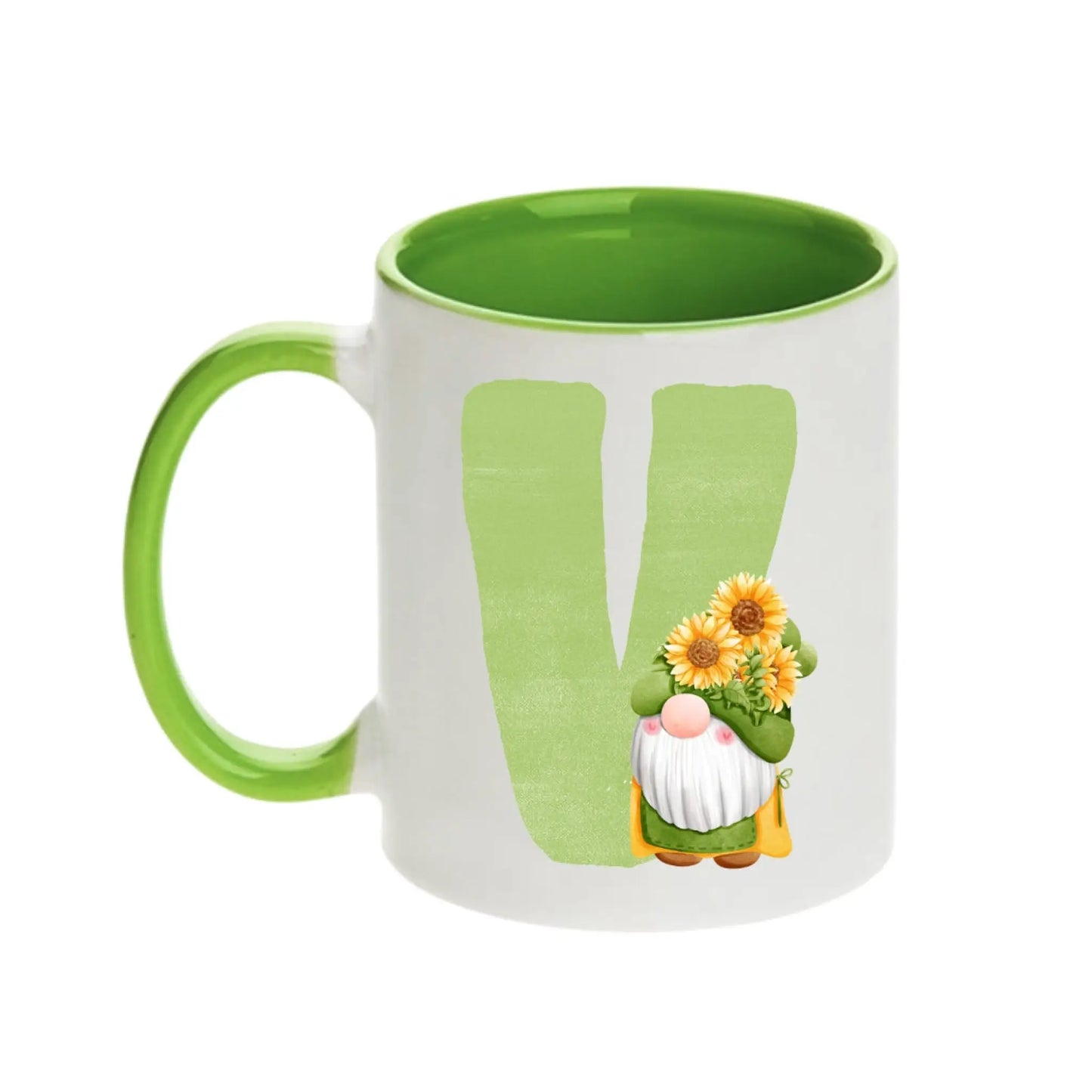 Coffee Mug - Green Alphabet Letter Initial Garden Gnome - Coffee Mugs