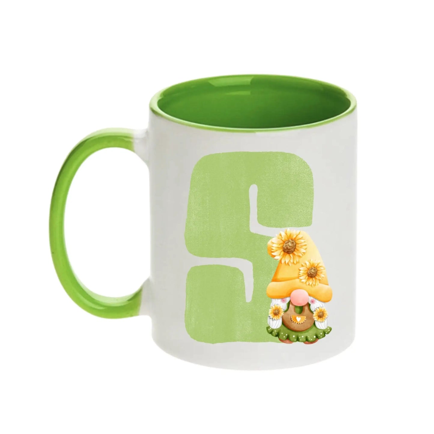 Coffee Mug - Green Alphabet Letter Initial Garden Gnome - Coffee Mugs