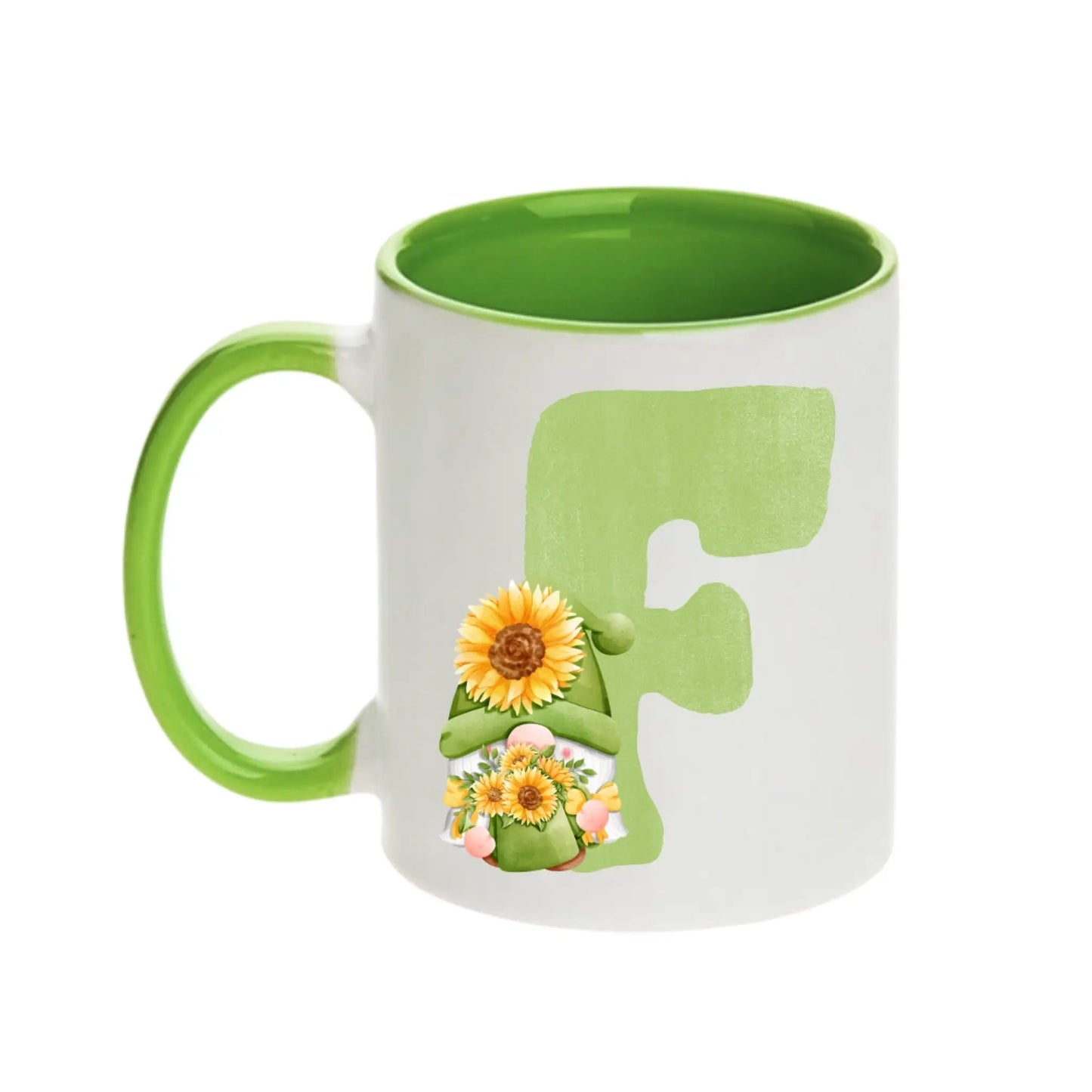 Coffee Mug - Green Alphabet Letter Initial Garden Gnome - Coffee Mugs