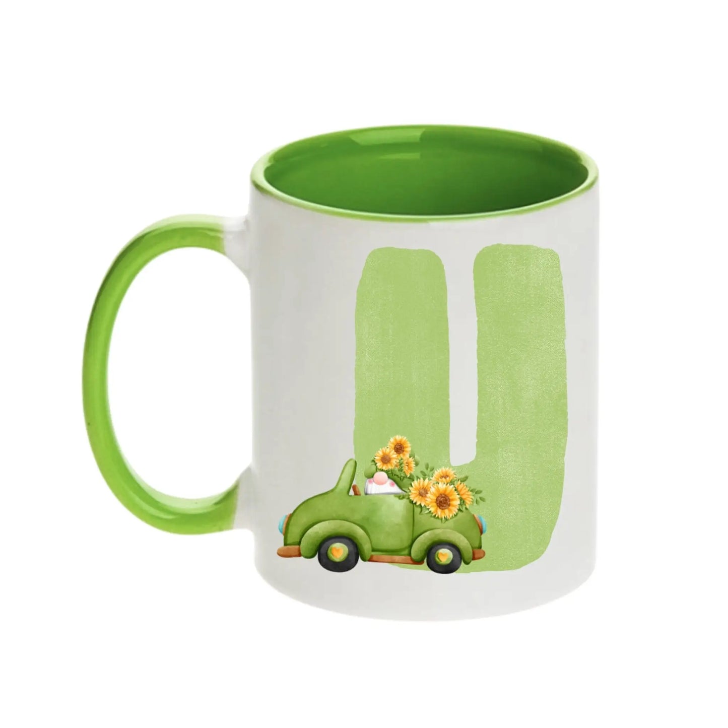 Coffee Mug - Green Alphabet Letter Initial Garden Gnome - Coffee Mugs
