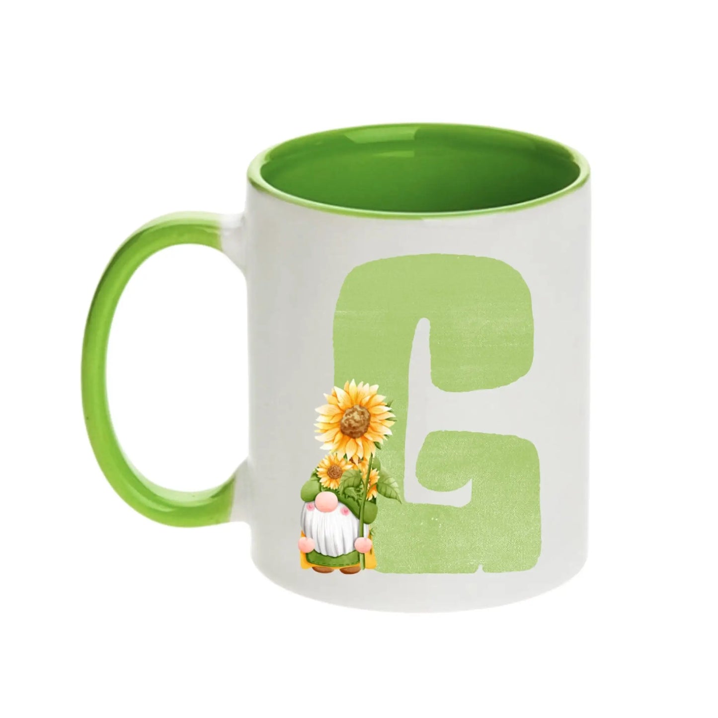 Coffee Mug - Green Alphabet Letter Initial Garden Gnome - Coffee Mugs