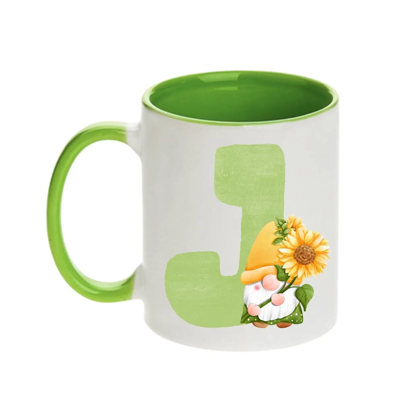 Coffee Mug - Green Alphabet Letter Initial Garden Gnome - Coffee Mugs
