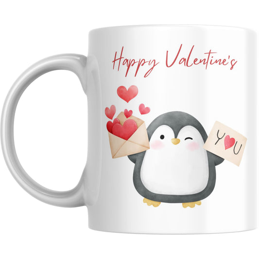 Mug - Cute Happy Valentine’s Love You Penguin Print Gift - Coffee Mugs