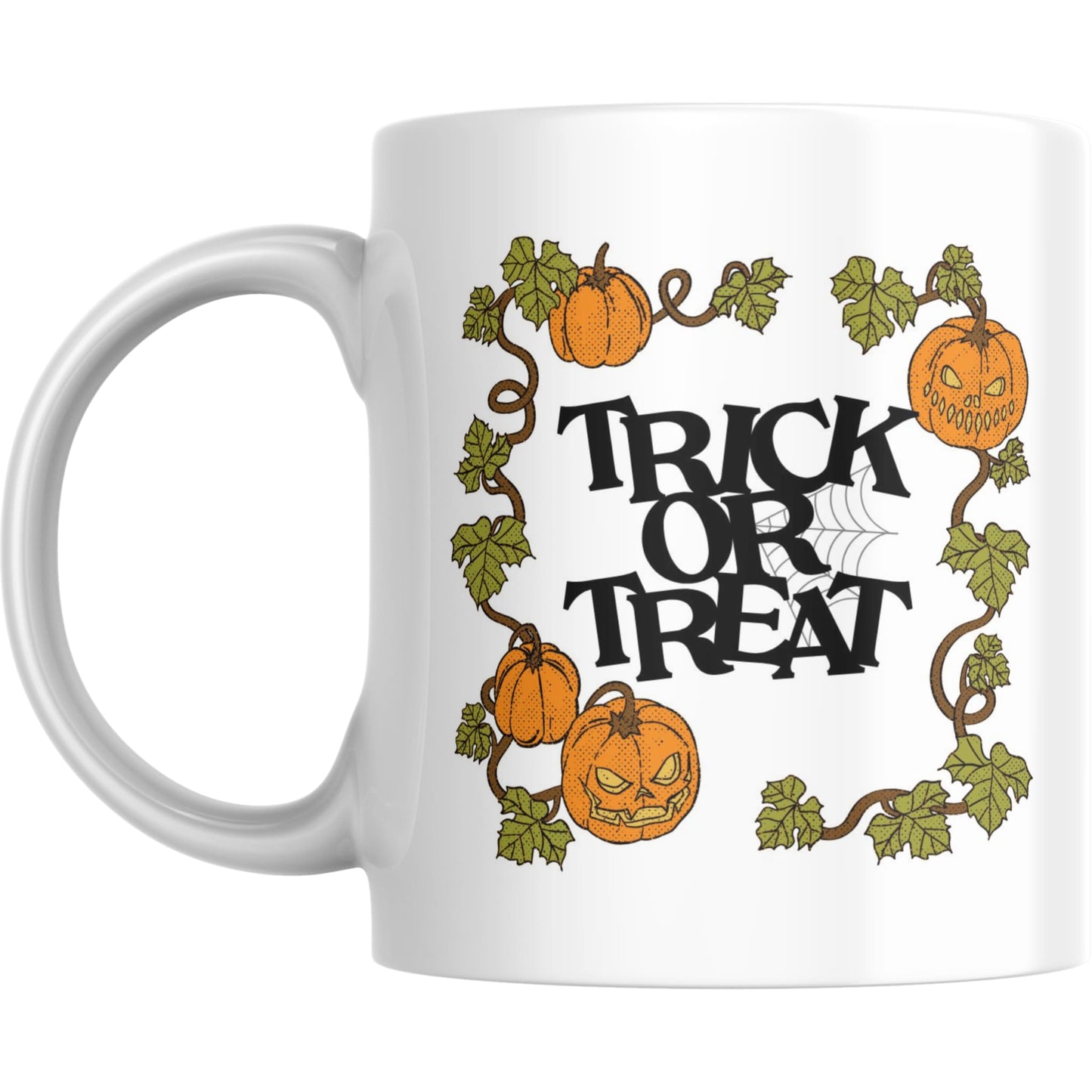 Mug - Halloween Trick or Treat with Pumpkin and Vine Motif - Coffee Mugs