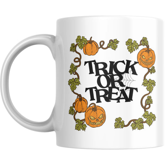 Mug - Halloween Trick or Treat with Pumpkin and Vine Motif - Coffee Mugs
