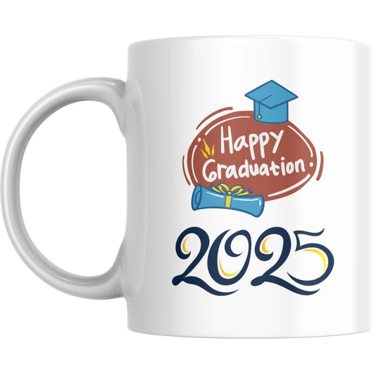 Mug - Happy Graduation 2025 Printed with Graduation Hat & Scroll - Coffee Mugs