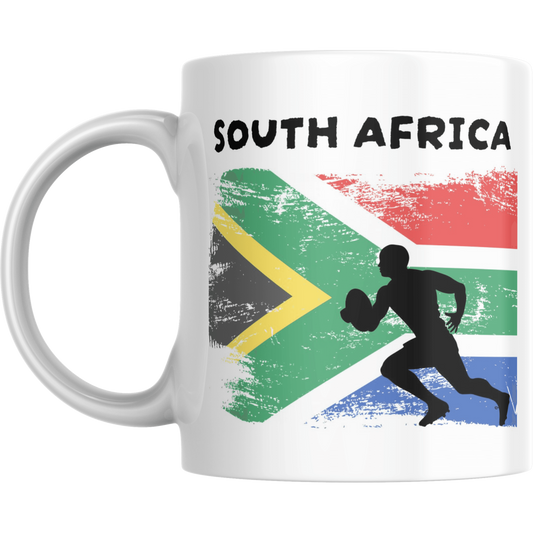 Mug with South Africa Flag and Rugby Silhouette